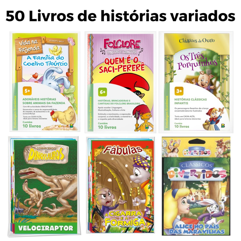50 Livros Infantis C/ Histórias Clássicos Variadas Atacado
