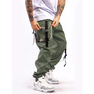 Calça Cargo Jogger Estilo Gringa Coreana Masculina e Feminina com Bolsos Laterais Larga Estilosa tactel
