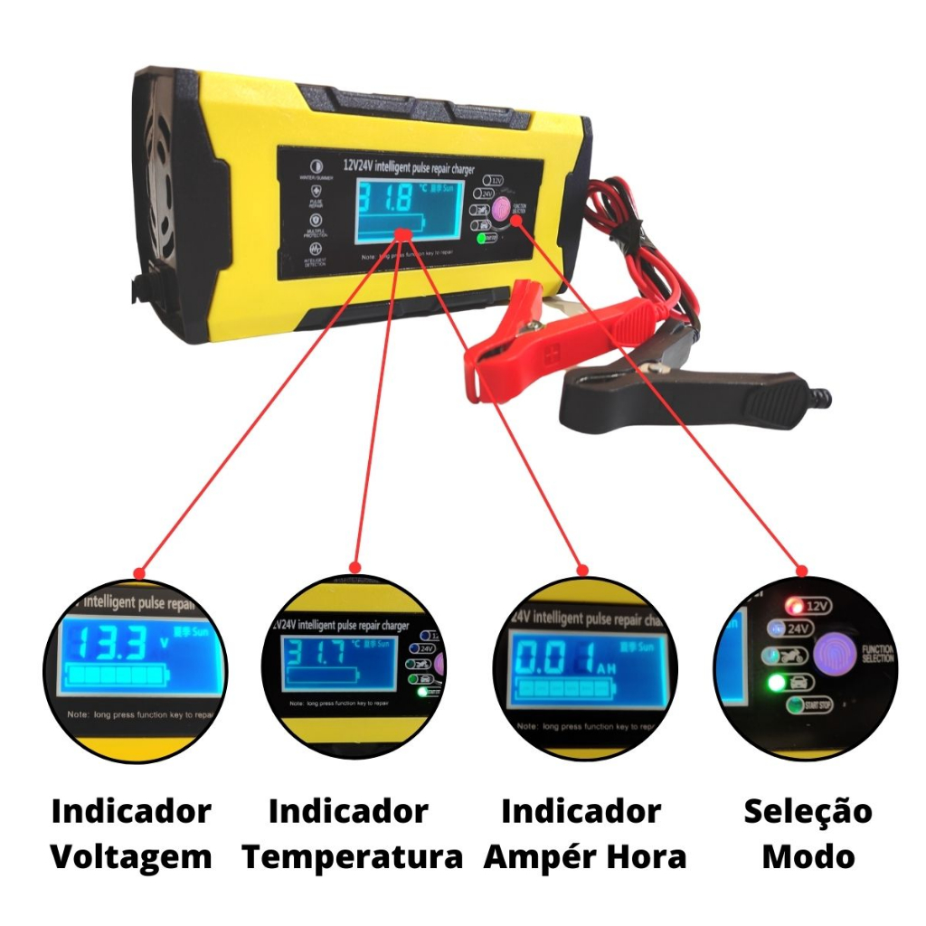 Carregador De Bateria Caminhao 24 Volts 24v / Carro 12v 10ah | Shopee ...