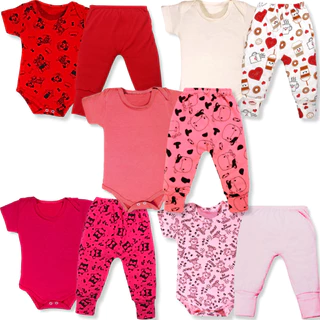 Kit 10 Pçs Body E Mijão Bebe M/curta Malha 100% Algodão Menina