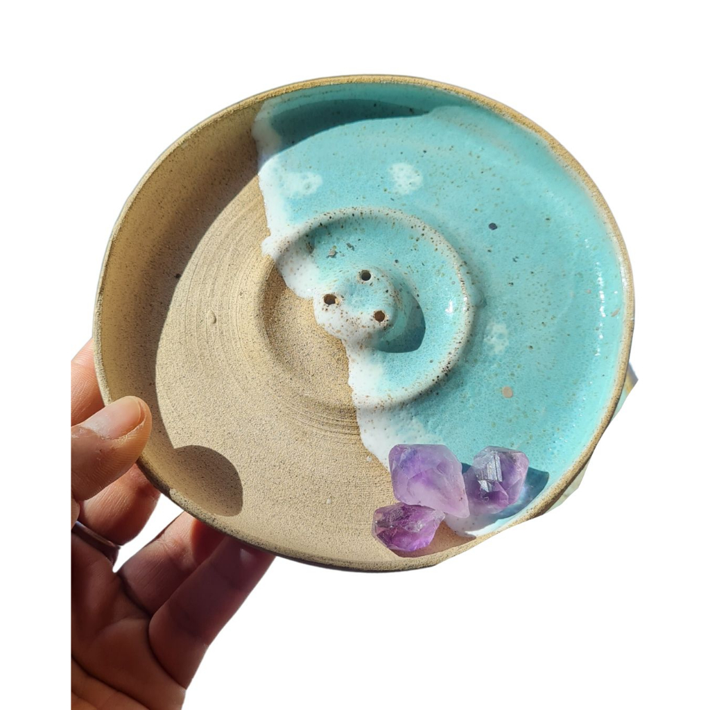 Porta Incenso In Ceramica Fatta A Mano Con Pietre Chakra E Cristalli – Bruciatore A Forma Di Loto Con Coperchio, Per Meditazione, Yoga E Purificazione Energetica
