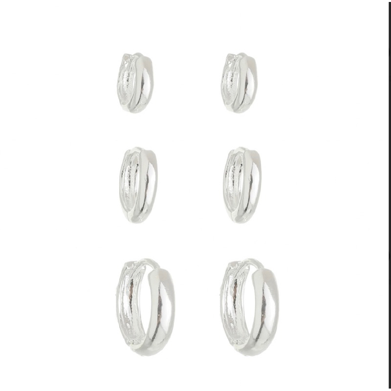 Trio brinco de argola lisa banhado a prata 925.
