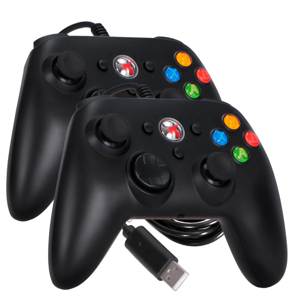 Kit 2 Controle Xbox 360 Com Fio USB Joystick Video Game Analógico Vibratório Dualshock Pc Computador Notebook Mac