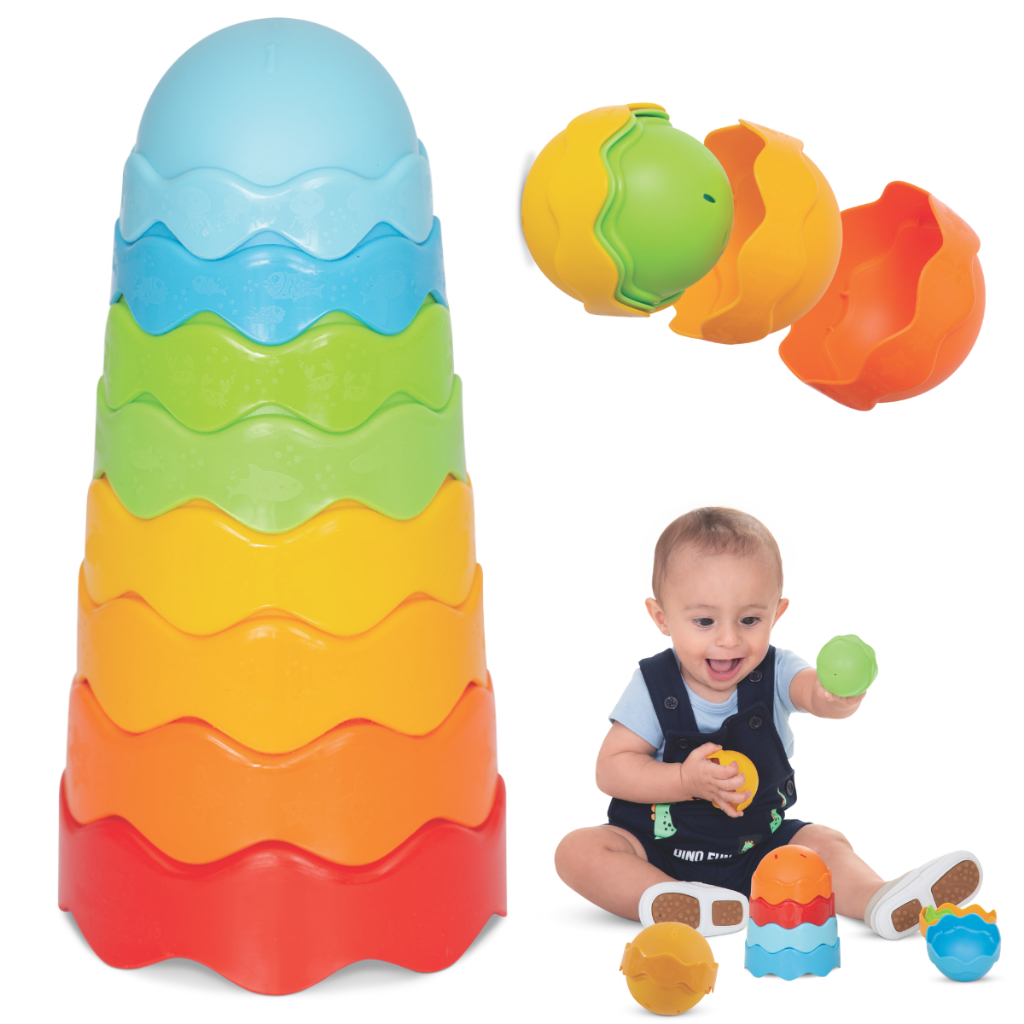 Brinquedo Didatico Bebê Torre Empilhar Presente Menino Menina Criança 6 ...