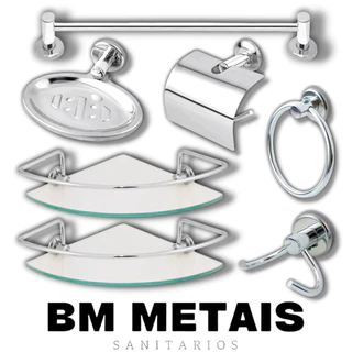 Kit Acessórios Banheiro inox 5peças + 2 Porta Shampoo Canto