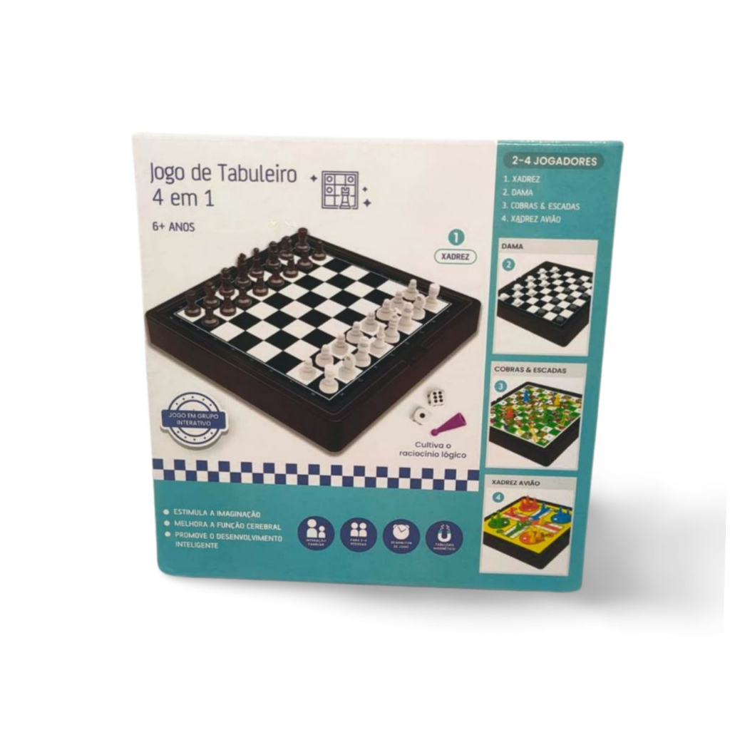 Bulaned Jogo de xadrez 4 em 1 para crianças e adultos Jogo de