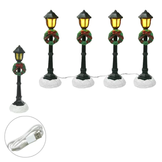 Kit 4 Mini Postes Led USB para Vila Natalina Cenário Natalino 11cm
