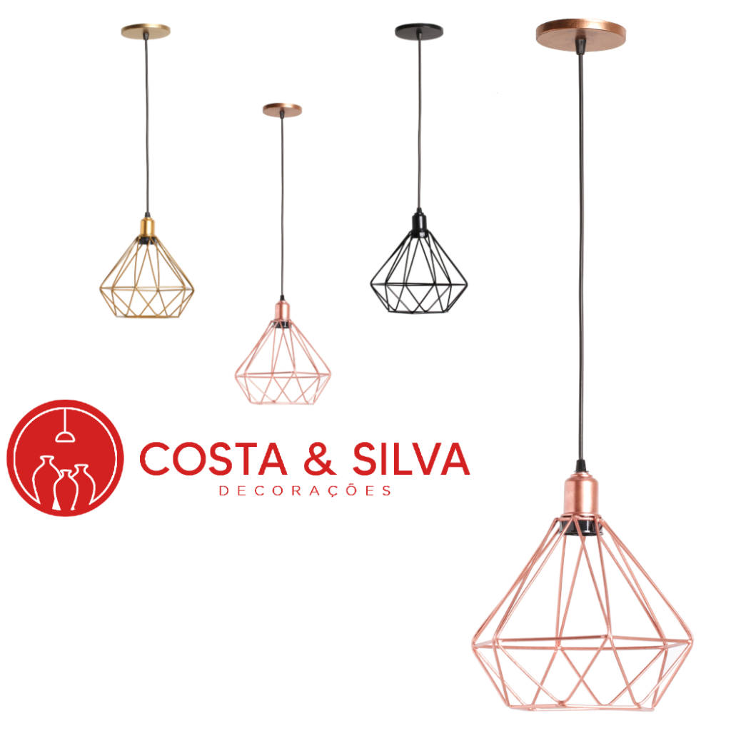 Pendente Lustre de Teto Luminária Diamante Aramado Estilo Industrial Decoração Vintage