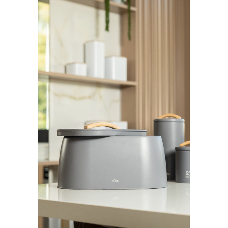 Porta Pão Bambu Grande tampa basculante 40cm Yoi organizador grande tampa retrátil cozinha