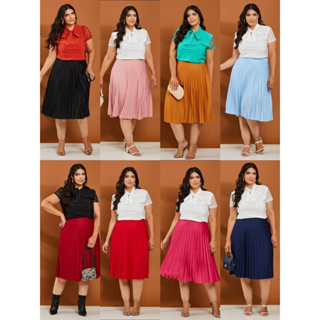 Saia Midi Plissada Plus Size - Moda Evangelica-009