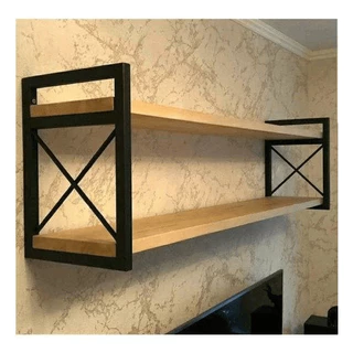 Prateleira Grande Dupla 68cm Aço De Parede Lavanderia Cozinha Sala 2 Nichos Multiuso Estilo Industrial