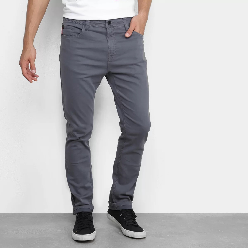 Calça Masculina Cinza Escuro Chumbo Plus Size Tamanho Grande Com Lycra Algodão Com Elastano