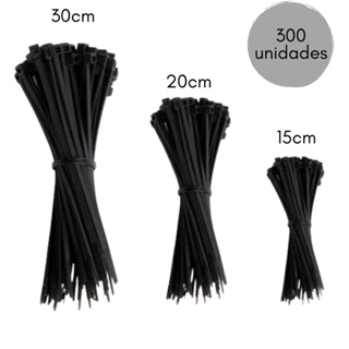 Kit 300 Unidades 30, 20 e 15cm Abraçadeira Enforca Gato Fita Cinta Plástica Presilha de Nylon Amarra 3 tamanhos 15, 20 e 30 cm