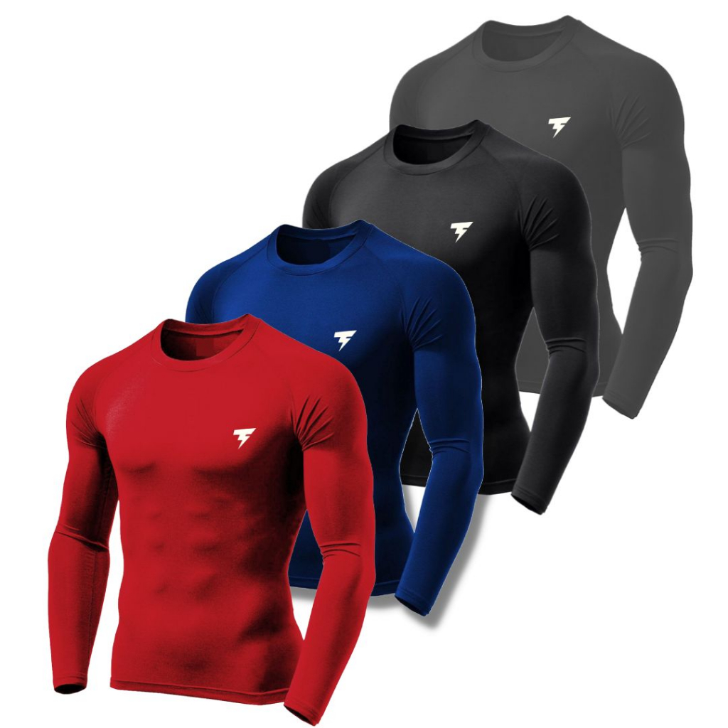 Kit 3 Camiseta Camisa Térmica Segunda Pele Manga Longa Proteção Solar UV  50+ Termica Masculina - Cinza+Vermelho