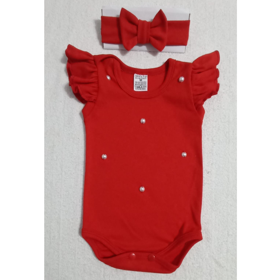 Body babado com pérola para bebê - feminino