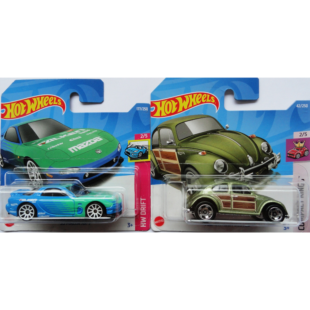 hot wheels oferta 2 minis volkswagen beetle fusca + 95 mazda rx-7 falken