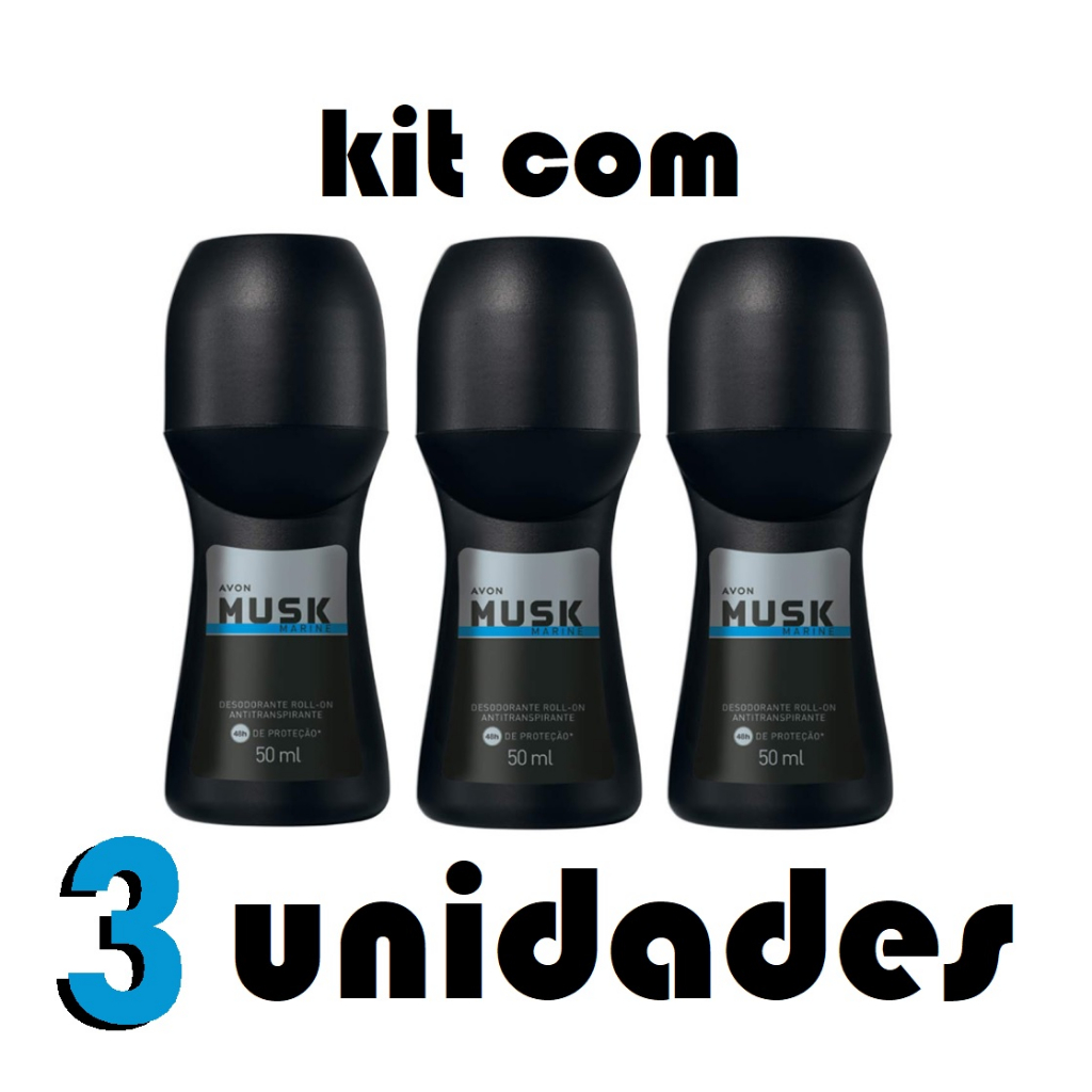 Kit Desodorante Roll-On Antitranspirante Musk Marine Avon 50 ml ...