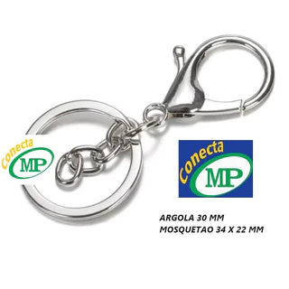 KIT 10 Argolas Italianas para chaveiro 30mm com Mosquetão e Fecho Lagosta - Kit com 10 PECAS