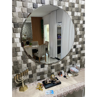 Espelho Lapidado Redondo 60cm Decoração + Kit Instalação