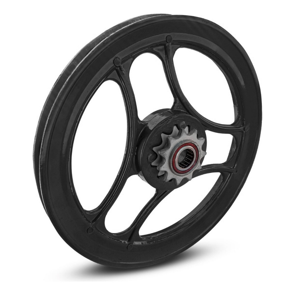 Polia Ventilada Preta Com Rolamentos E Pinhao para Bikelete