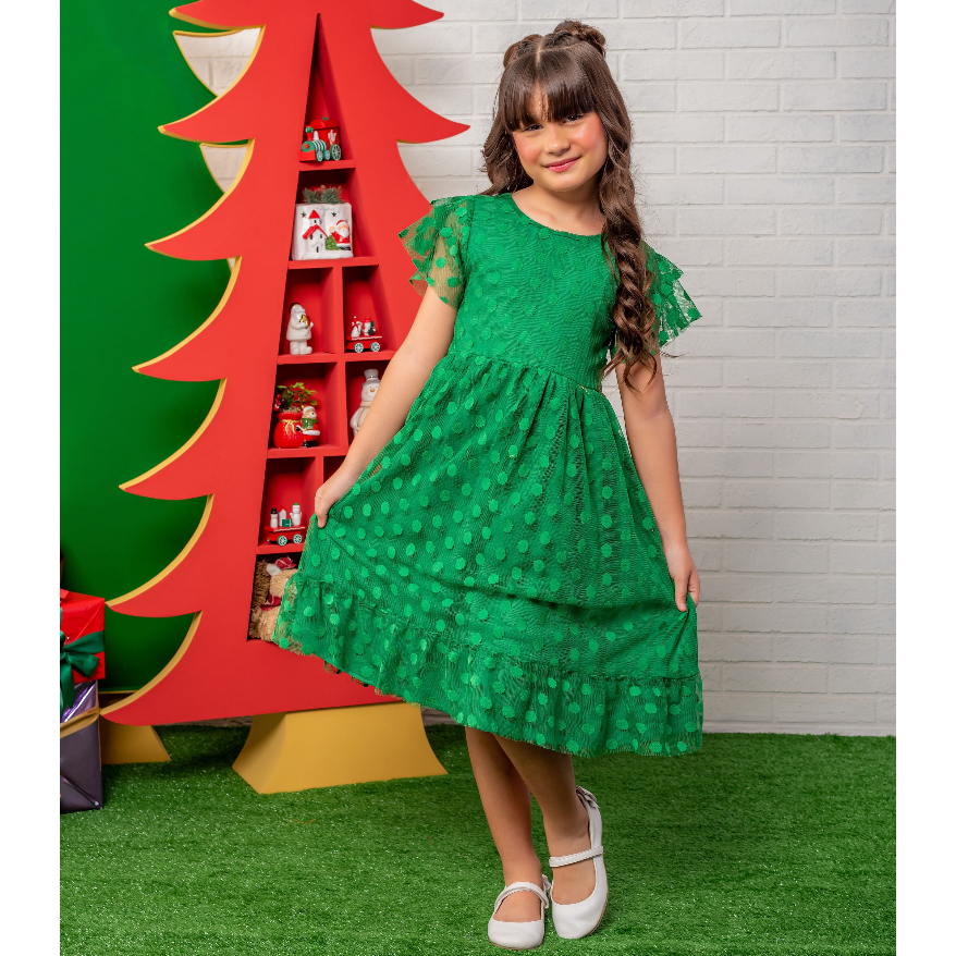 Desapego Vestido infantil menina verde com babados SHEIN, tamanho 10/11  anos - NOVO