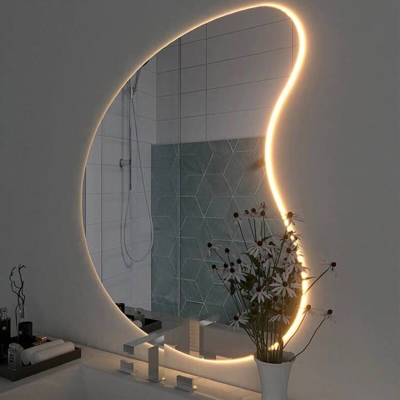 Espelho de Parede Orgânico com LED Decorativo Bivolt - Lapidado - Ricaly