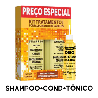 KIT SHAMPOO+CONDICIONADOR+TÔNICO ALHO GOTA DOURADA