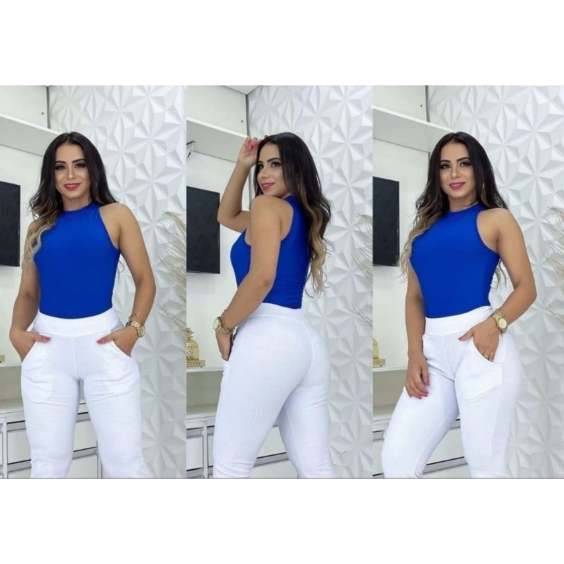 Calça Branca Feminina Reta Texturizada Enfermagem Hospital Coz Alto Extra