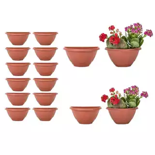 Kit 15 Peças Mini Vaso Meia Lua De Parede Pequeno Para Plantas Artificial 16x8,5x8cm Marrom