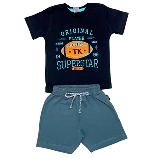 Conjunto infantil menino SORTIDO blusa estampada e short moletinho 1-2-3-4-6-8-10-12-14-16