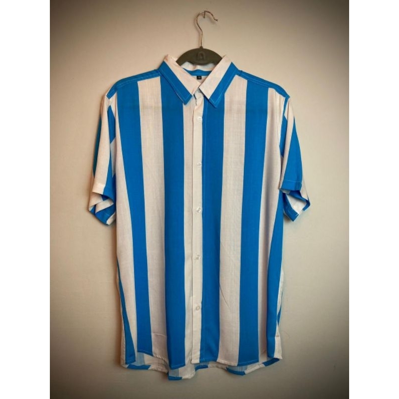 CAMISA LISTRADA AZUL E BRANCO, TECIDO LEVE, CAMISA PRAIA | Shopee Brasil