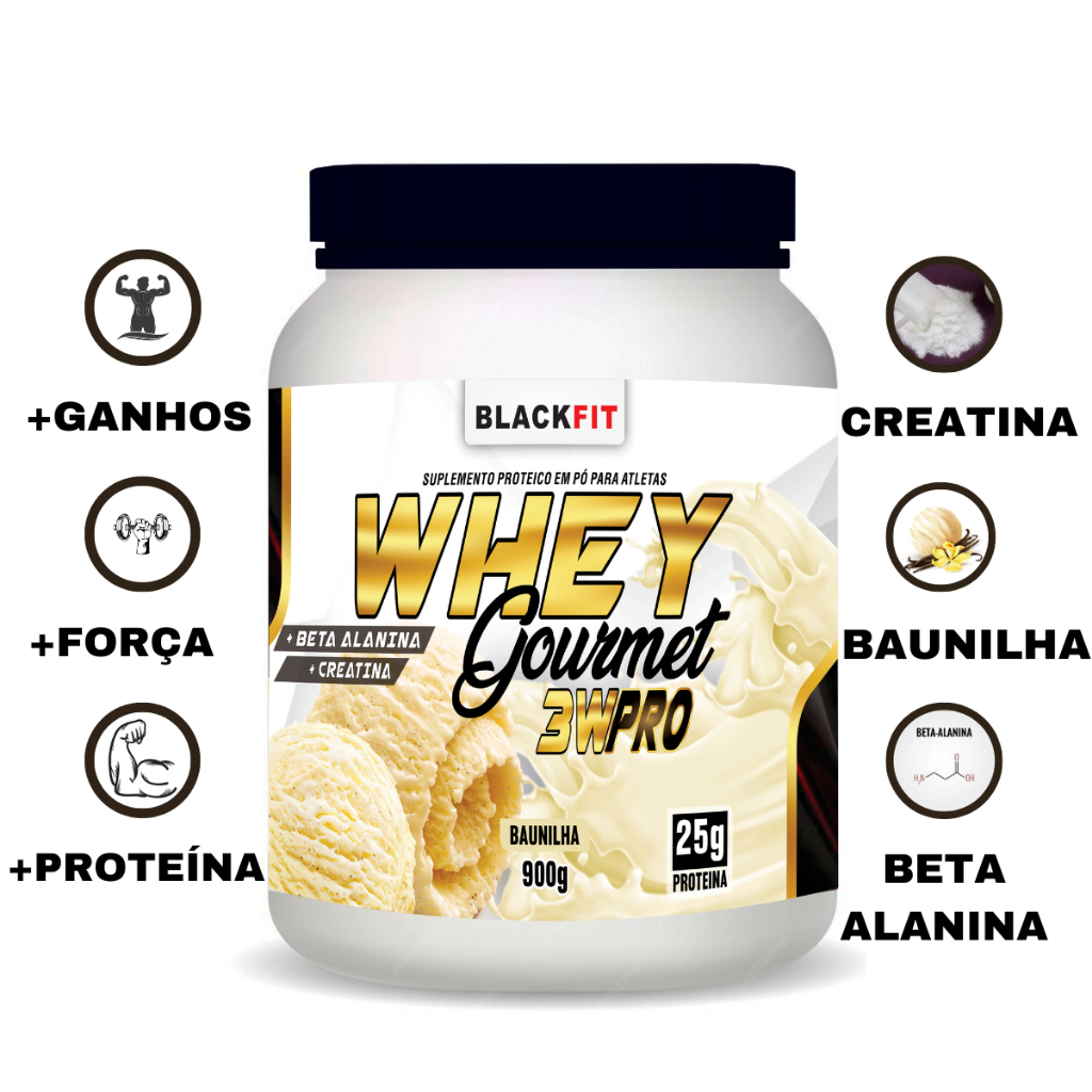 WHEY Gourmet 3w Pro Sabor Baunilha Beta Alanina Creatina Melhor que Max Titanium Growth Creatina BCAA Pré Treino