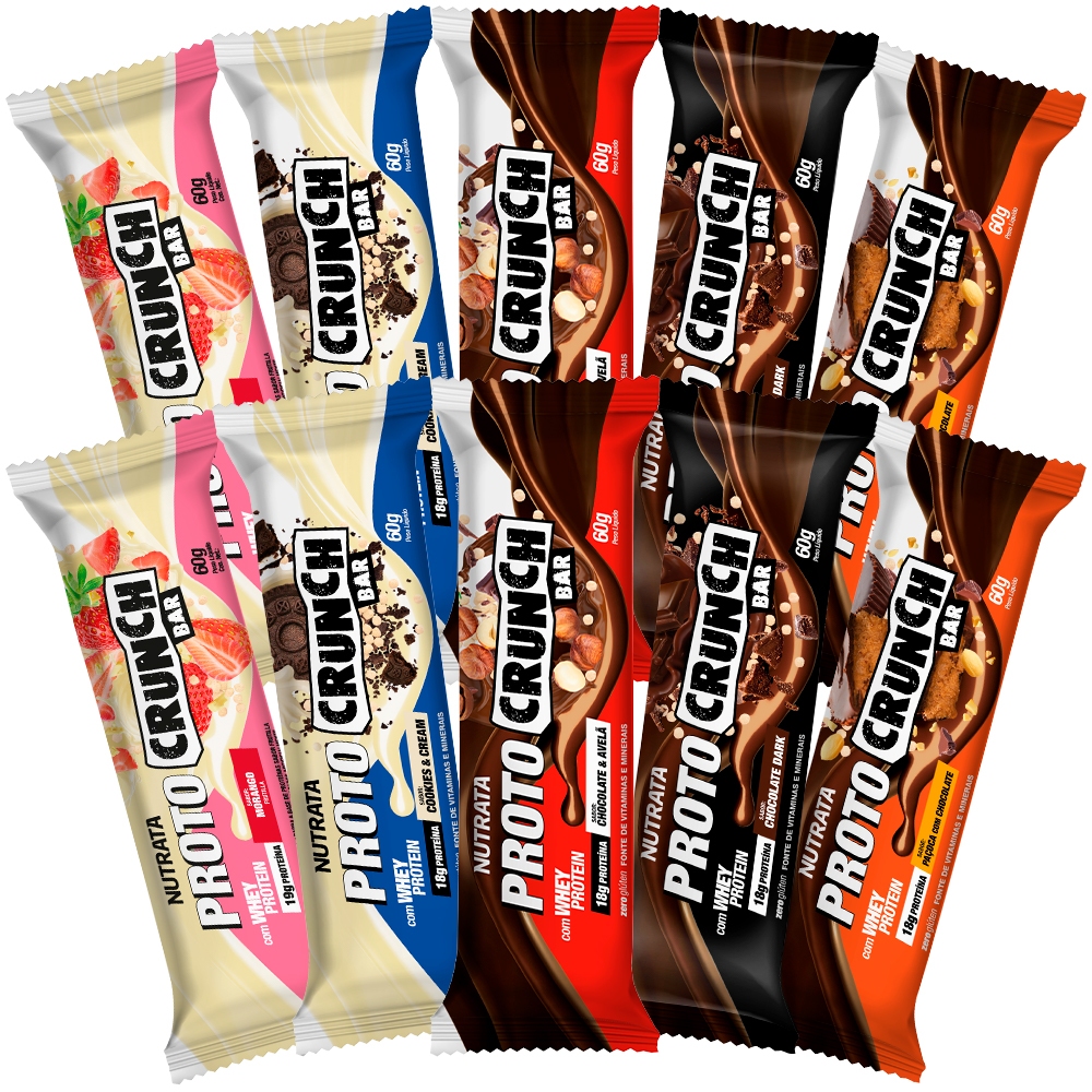 Proto Crunch Bar Com Whey Protein 10 Barras De 60g Cada - Nutrata