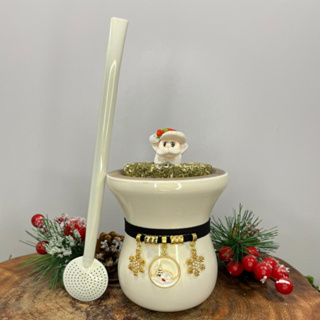 Kit Cuia de Chimarrão Natal Nude Perolado Linha Premium