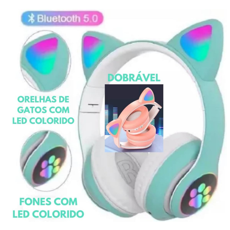 Fone Orelha de Gato Gatinho Cat 5.0 Bluetooth Ear Com Led Rgb Headphone  Original E11