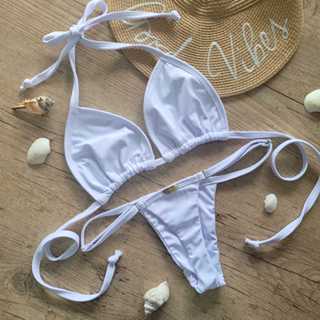 Conjunto Biquíni de Praia Fita Fio Dental Cavado Regulável Sob Encomenda Marquinha Verão Parte de Cima de amarrar Top Fixo Fio Duplo Cortininha