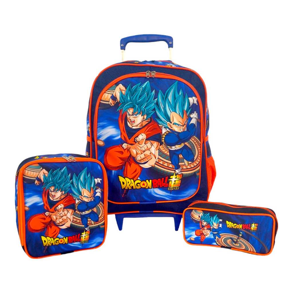 KIT DRAGON BALL Z MOCHILA CARRINHO COM LANCHEIRA E ESTOJO - TENHO