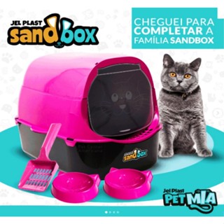 Caixa de Areia Pet Banheiro De Gato Fechada Grande Pet Kit Jel Plast Comedouro e Pazinha