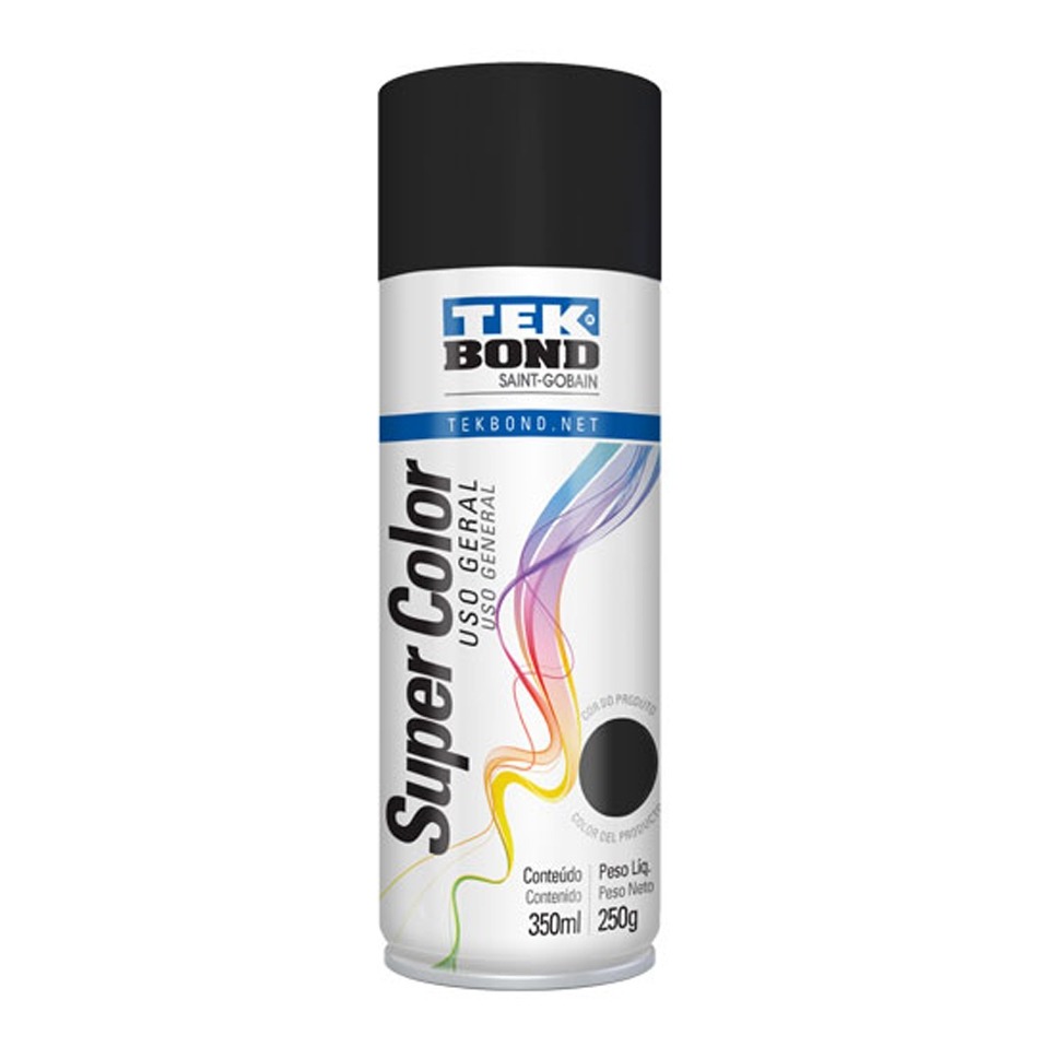 Tinta Spray Tekbond Supercolor Preto Fosco Uso Geral 350ml
