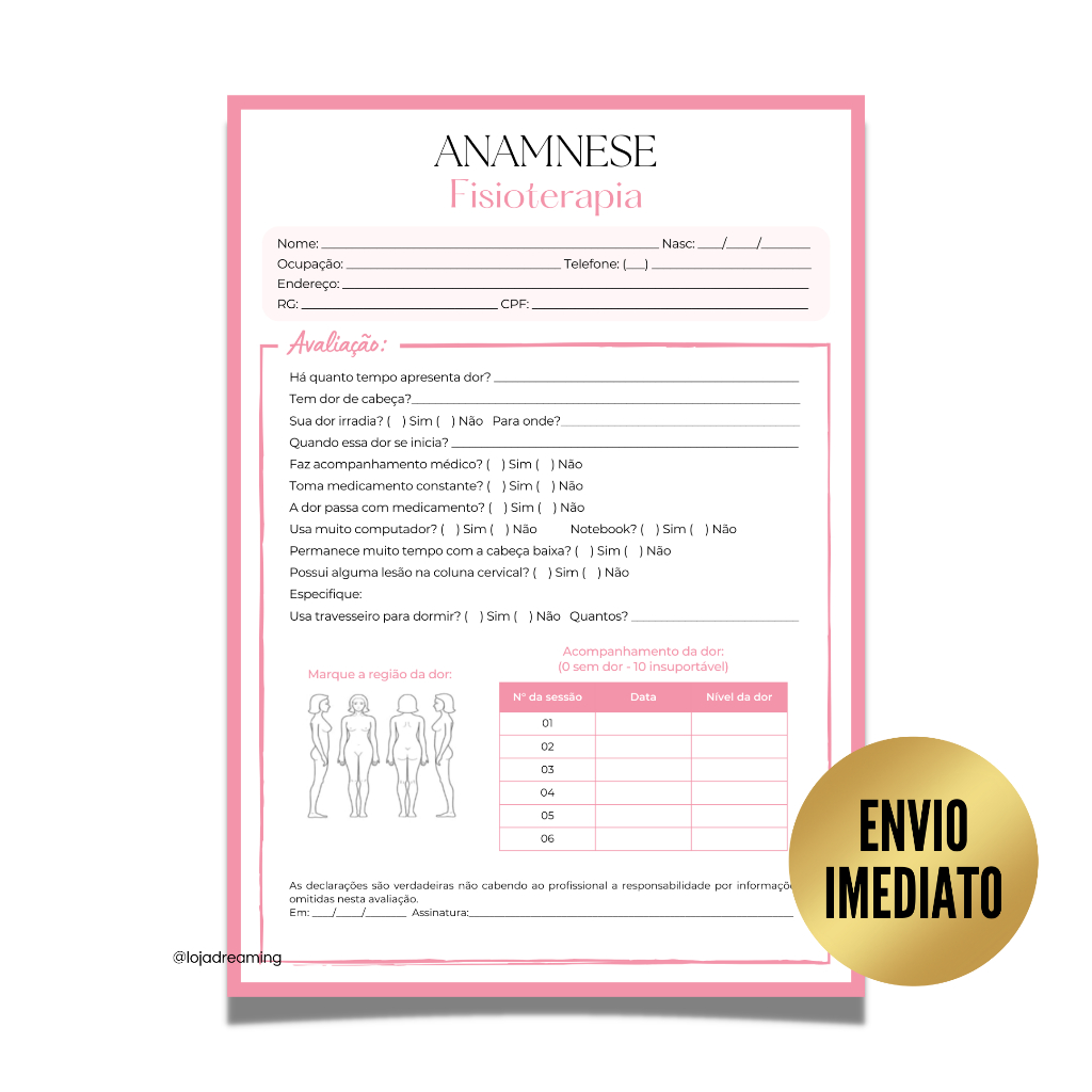 Anamnese Fisioterapia - Caderno - Bloco - Evolução - 100 fls - A4