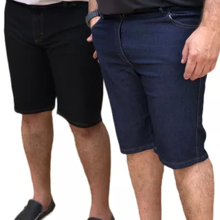 Kit 2 Bermuda Jeans Masculina Plus Size Shorts Masculino Tamanhos Maiores Azul Escuro Preta