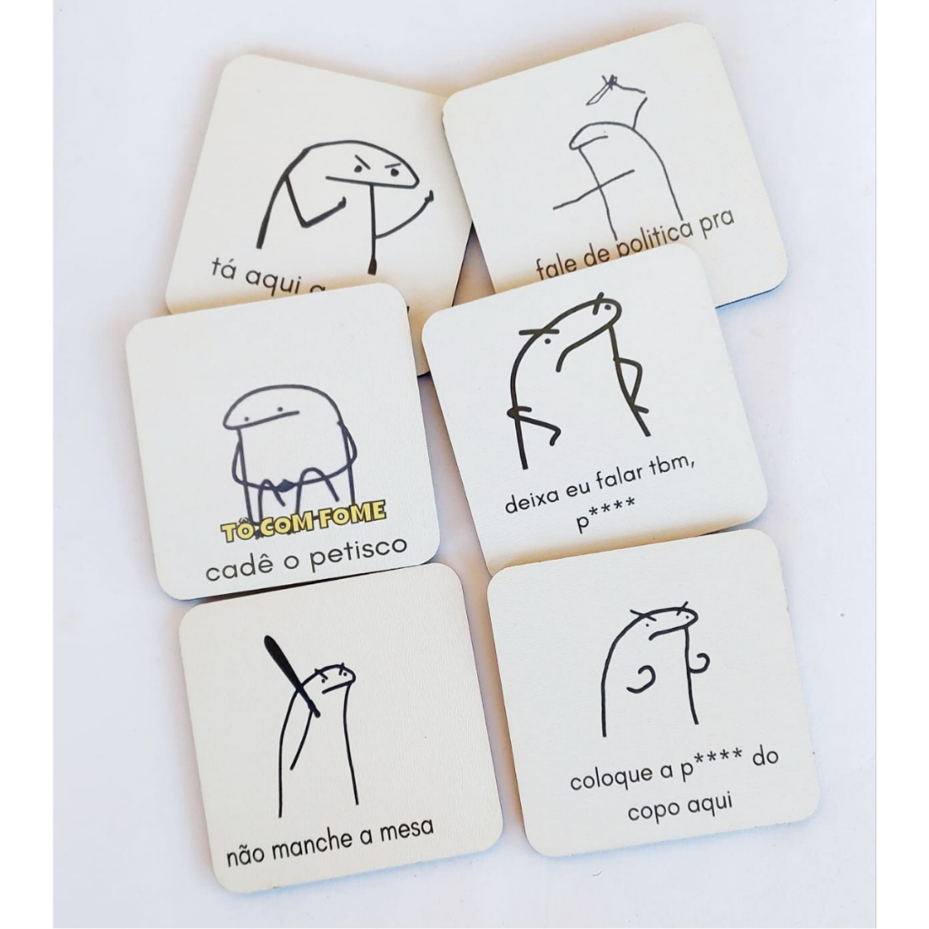 Kit 6 Porta Copos Bebidas Meme Flork Sortido em MDF Sublimados ...