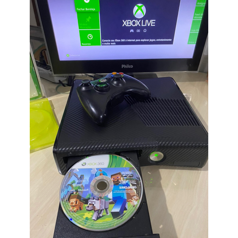 X box 360 Slim Acompanha 1 Controle 1 Jogo Cabos e Fonte