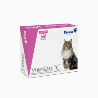 Vermífugo para Gatos Vermicat 600mg World Veterinária 4 comprimidos, Praziquatel, Pet, Gato, Pet shop
