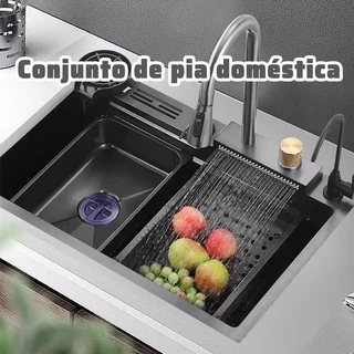 kit Cuba Cozinha Gourmet Luxo Aço Inox 304 Preto Com Acessórios Conjunto de torneiras 75cm-Para entrega imediata