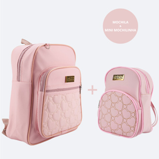 Kit De Mochila Feminina Feminina + Mini Bolsa Mochilinha Mãe e Filha Para Dia a Dia Passeio Caderno Agenda