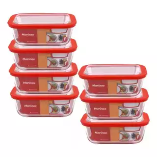Conjunto 07 Potes de vidro Marinex Com Tampa Silicone 750ml Forma Marmita