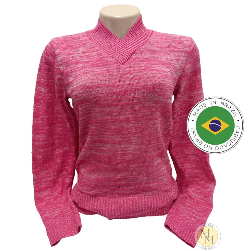 Blusa Tricô Feminina Mescla com Elastano Meia Estação