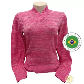 Blusa Tricô Feminina Mescla com Elastano Meia Estação