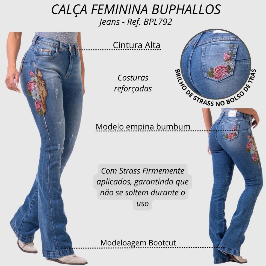 Calça Country Feminina Original Buphallos Jeans Barra